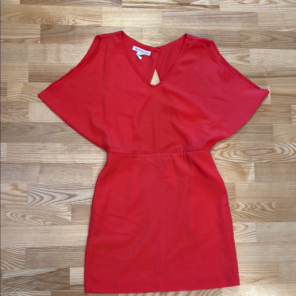 BCBGeneration Coral Sheath Dress with V-Neck and Dolman Cap Sleeves